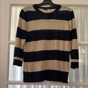 J. Crew Navy and Tan Striped Sweater